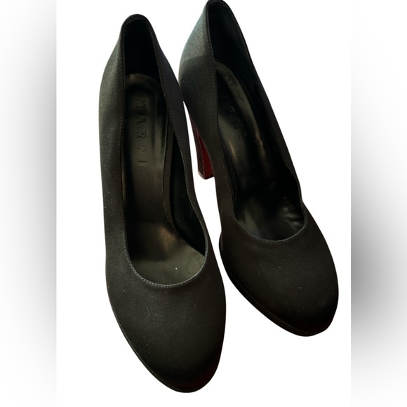 Marni Black Fabric Satin Pumps ~ Size 38.5 ~ High Block Platform Heels - Picture 6 of 14